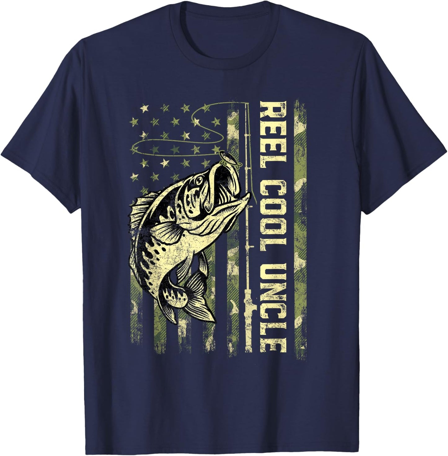 Reel Cool Uncle Fisherman Camouflage Father's Day T-Shirt - T-Shirt | Navy