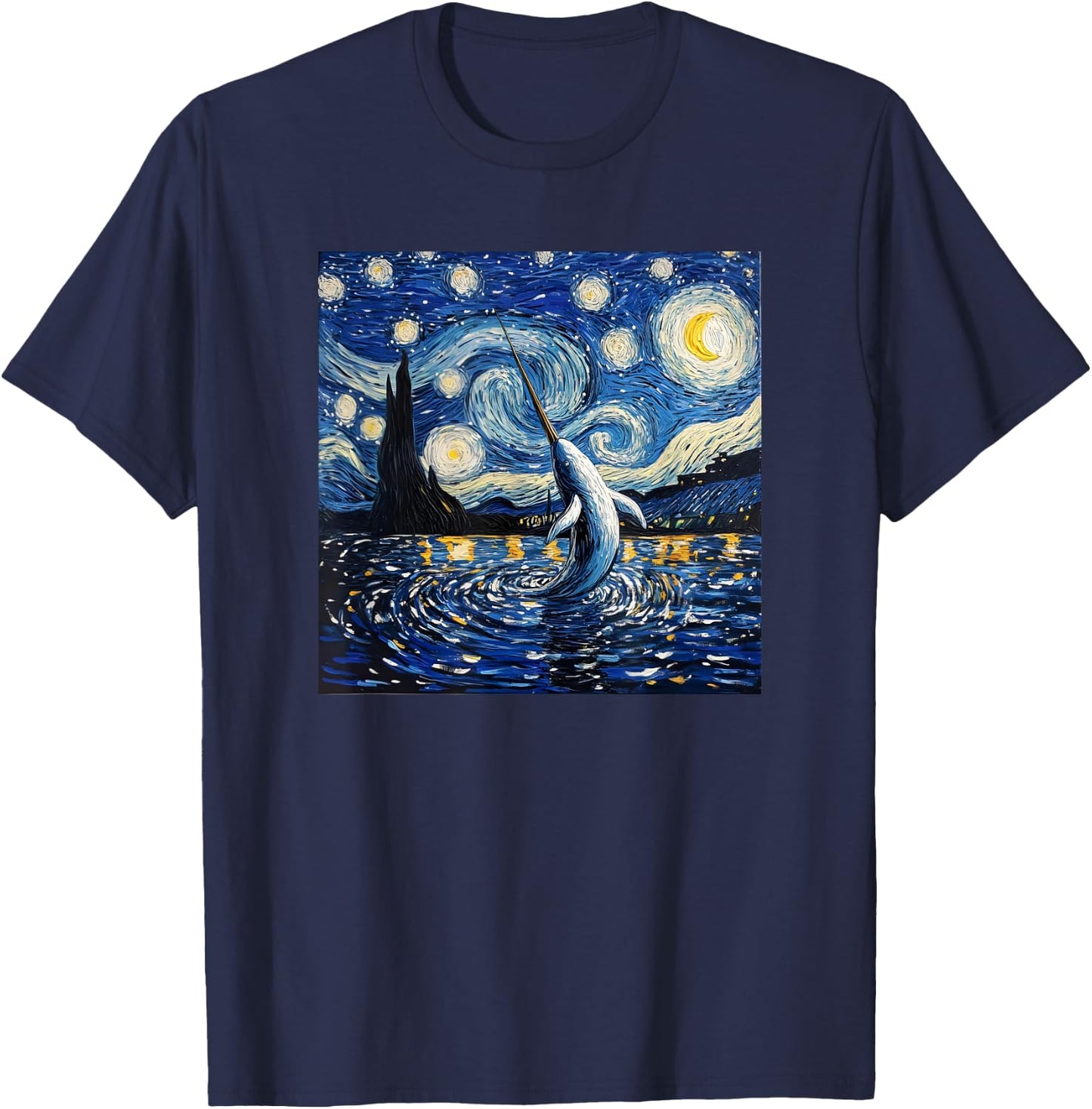 Cute Van Gogh Narwhal Starry Night Funny Women & Men T-Shirt - T-Shirt | Navy
