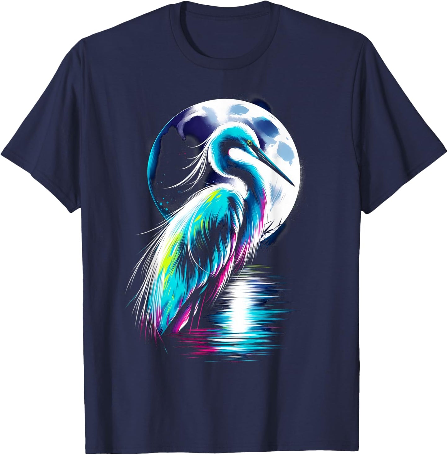 Colorful Egret Bird Spirit Animal Cool Illustration T-Shirt - T-Shirt | Navy