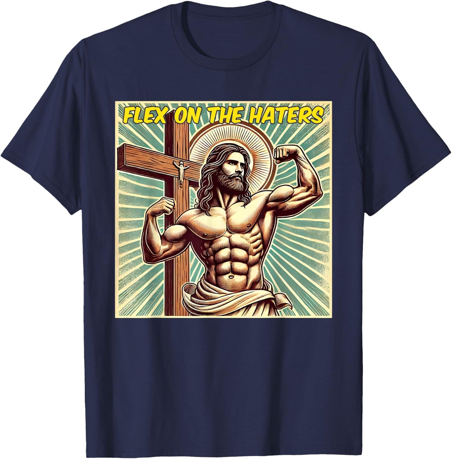 Flex On The Haters Jesus Muscle Christian Gym Weight Lift T-Shirt - T-Shirt | Navy