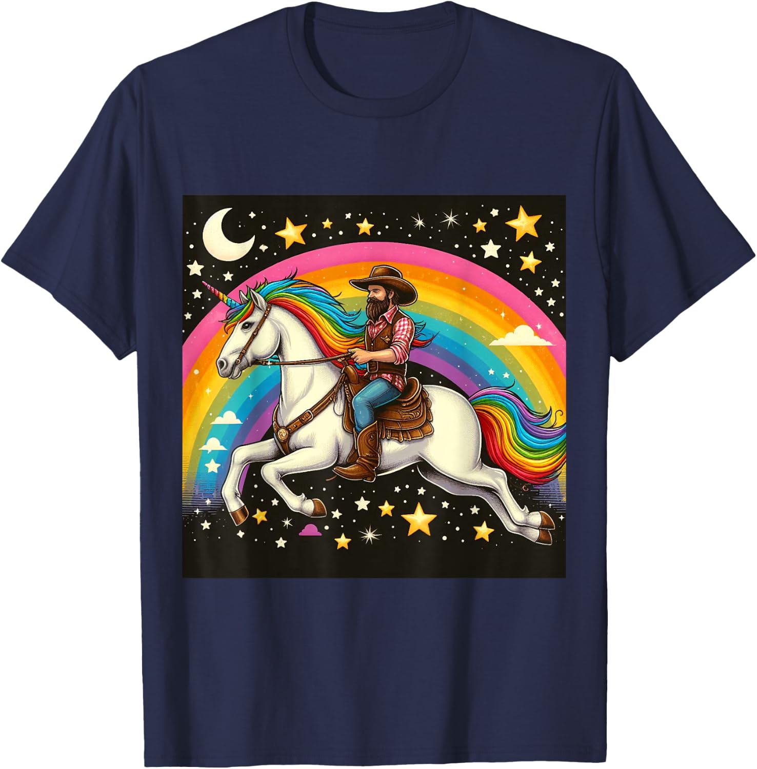 Cowboy Riding A Unicorn Boys Girls Men Women Kids Adults T-Shirt - T-Shirt | Navy