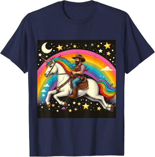 Cowboy Riding A Unicorn Boys Girls Men Women Kids Adults T-Shirt - T-Shirt | Navy