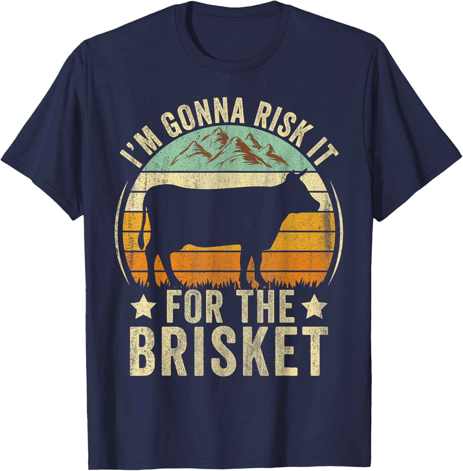 RISK IT FOR THE BRISKET Funny Meat Smoker BBQ Chef Retro T-Shirt - T-Shirt | Navy