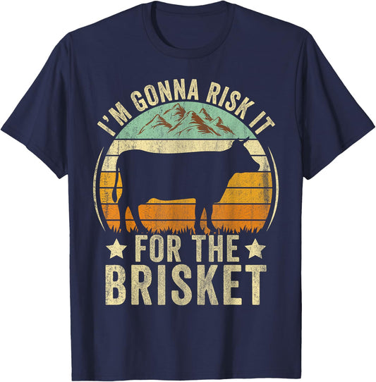 RISK IT FOR THE BRISKET Funny Meat Smoker BBQ Chef Retro T-Shirt - T-Shirt | Navy