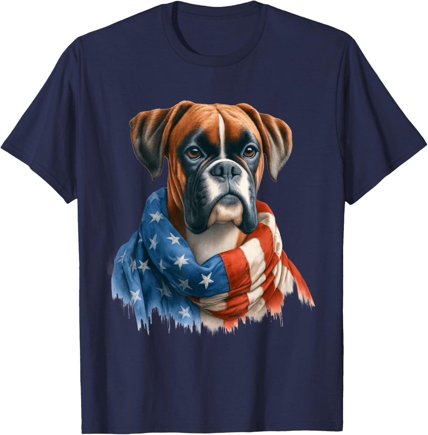 Boxer American Flag Patriotic Boxer Dog Lover 4th of July T-Shirt - T-Shirt | Navy
