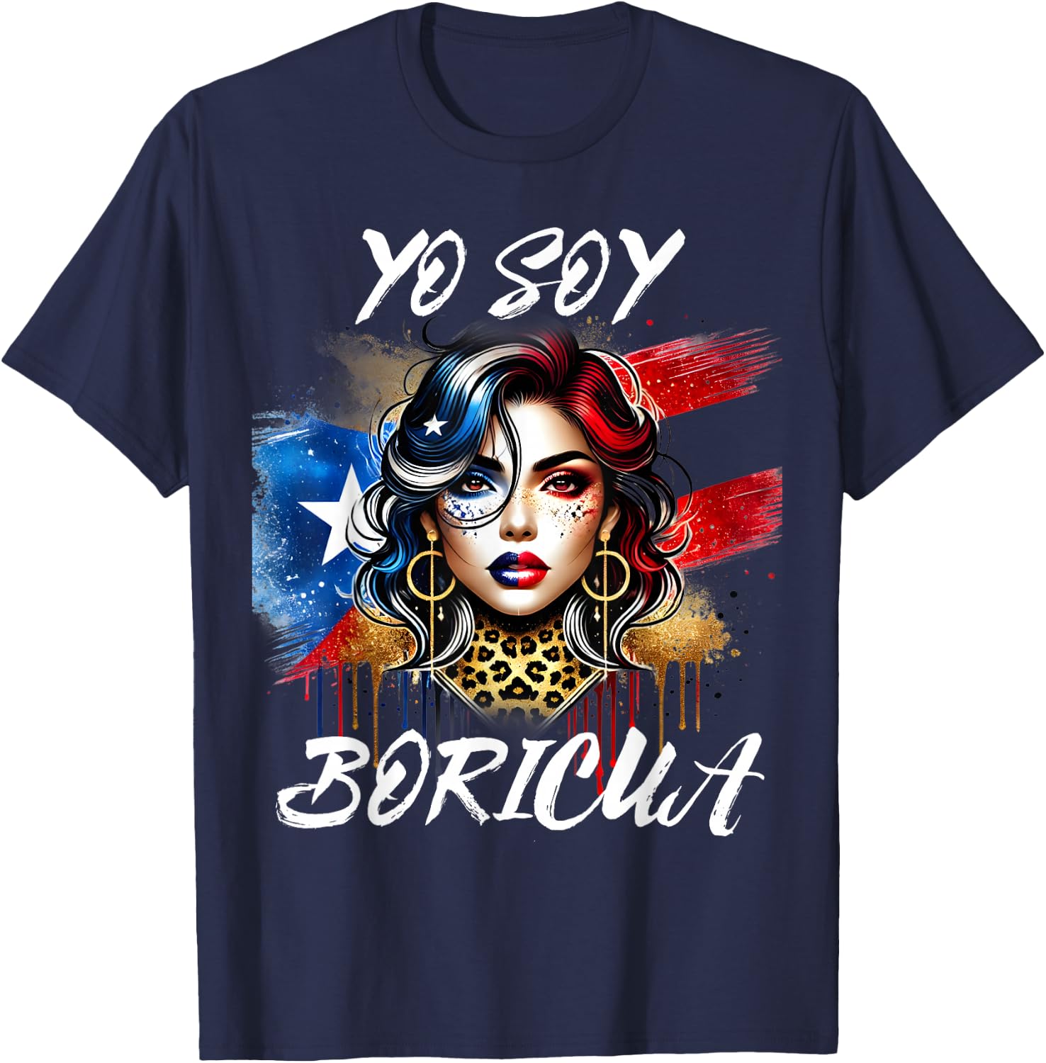 Puerto Rican Woman Yo Soy Boricua Puerto Rico Flag Hispanic T-Shirt - T-Shirt | Navy