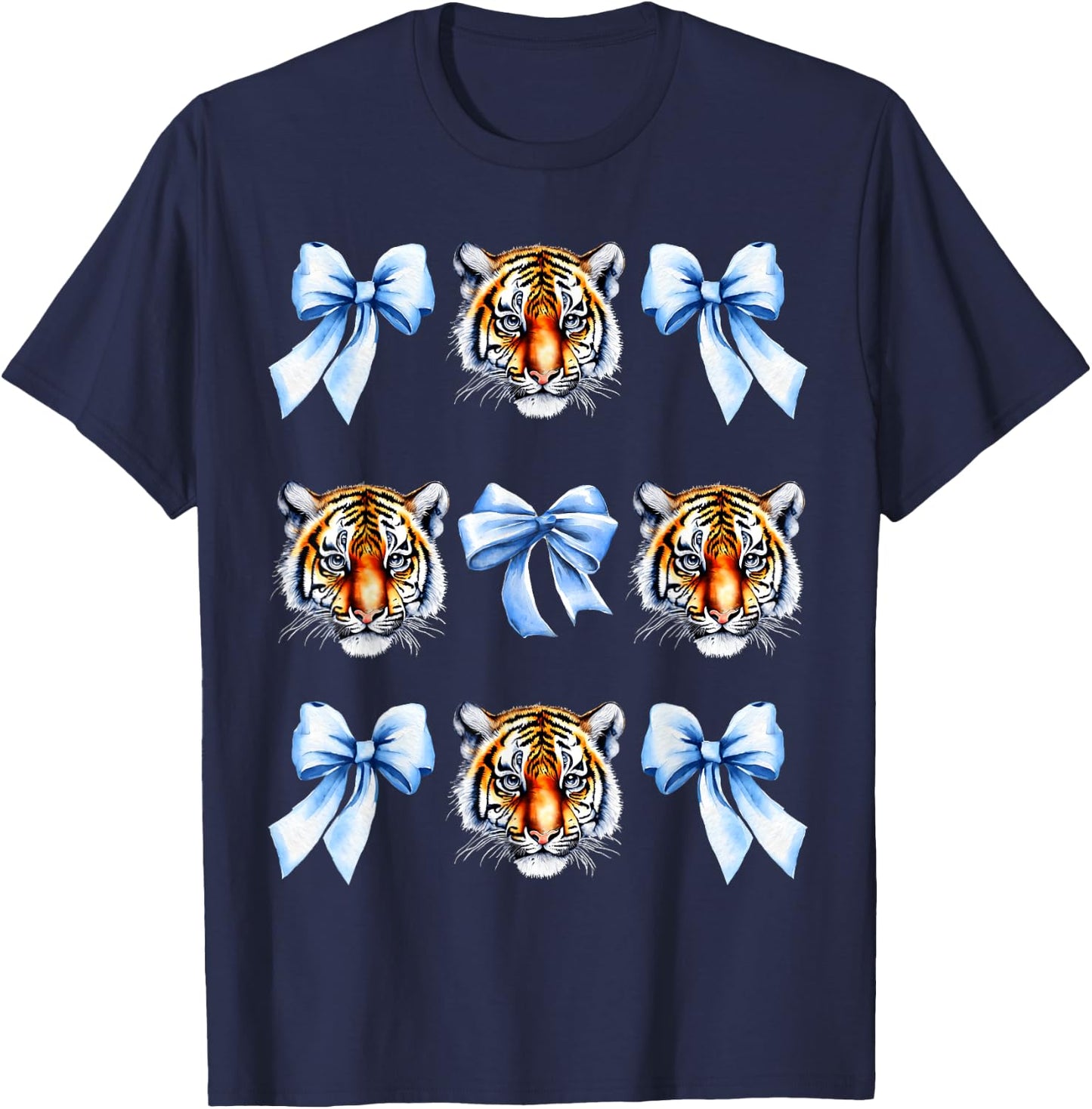 Blue Wild fantasy Tigers Coquette Bow Collage Girls Woman T-Shirt - T-Shirt | Navy