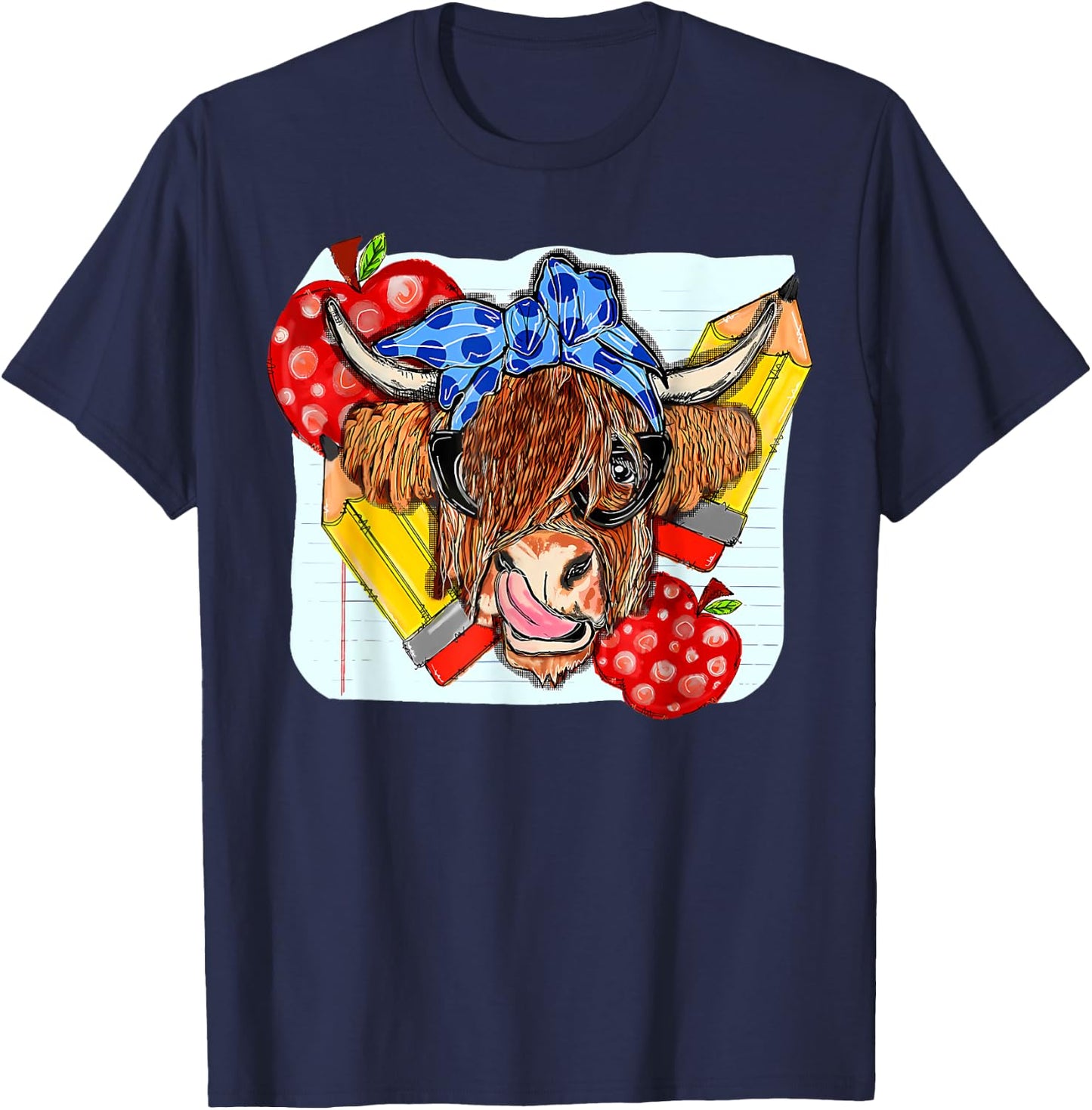 Highland Cow Teacher Western Country Funny Teacher Life Men Women T-Shirt - T-Shirt | Navy
