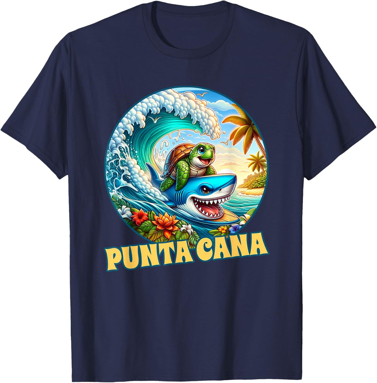 Punta Cana Surfing Sea Turtle and Shark T-Shirt - T-Shirt | Navy