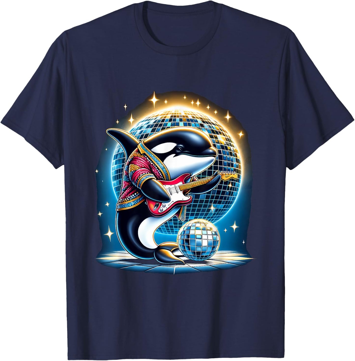 Disco Ball Guitar Orca Whale T-Shirt - T-Shirt | Navy