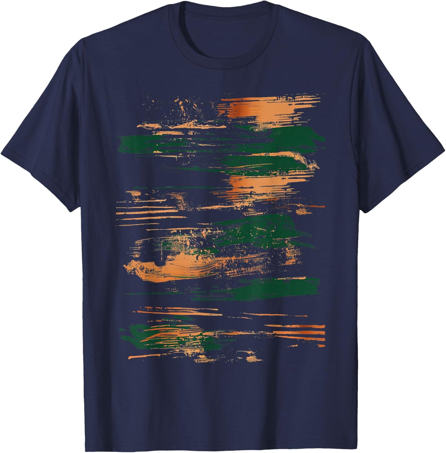 Green Orange Black Brushstrokes Graphic T-Shirt - T-Shirt | Navy