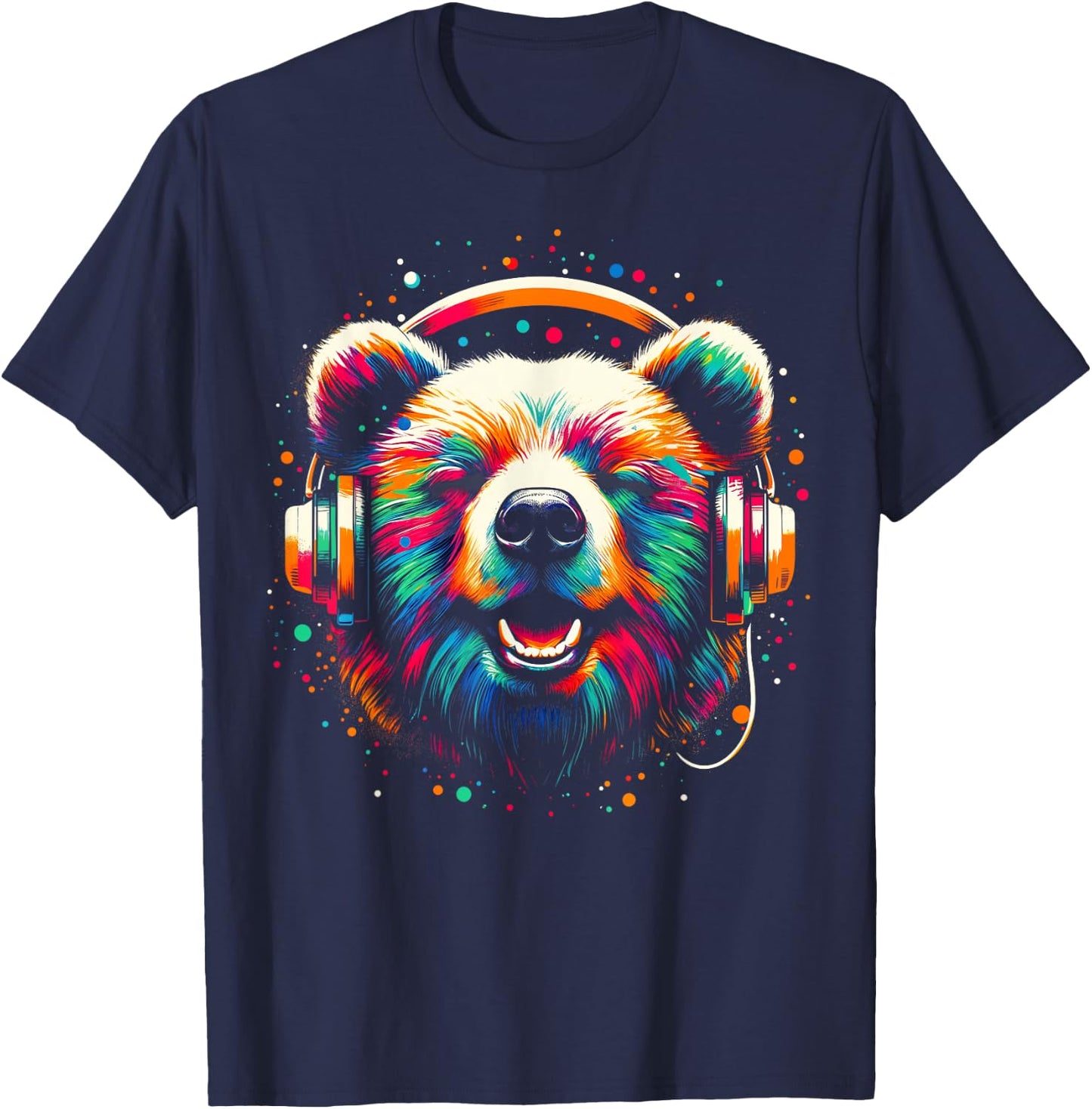 Cool Bear Headphone Music Art Christmas Birthday T-Shirt - T-Shirt | Navy