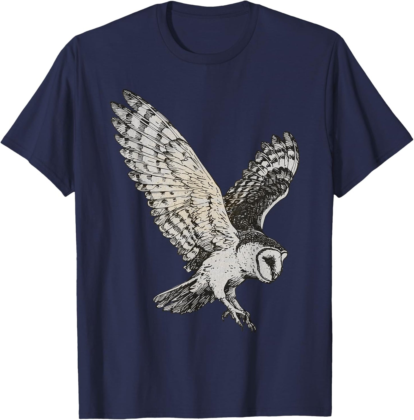 Vintage Aesthetic Nocturnal Birds Of Prey Night Flying Owl T-Shirt - T-Shirt | Navy