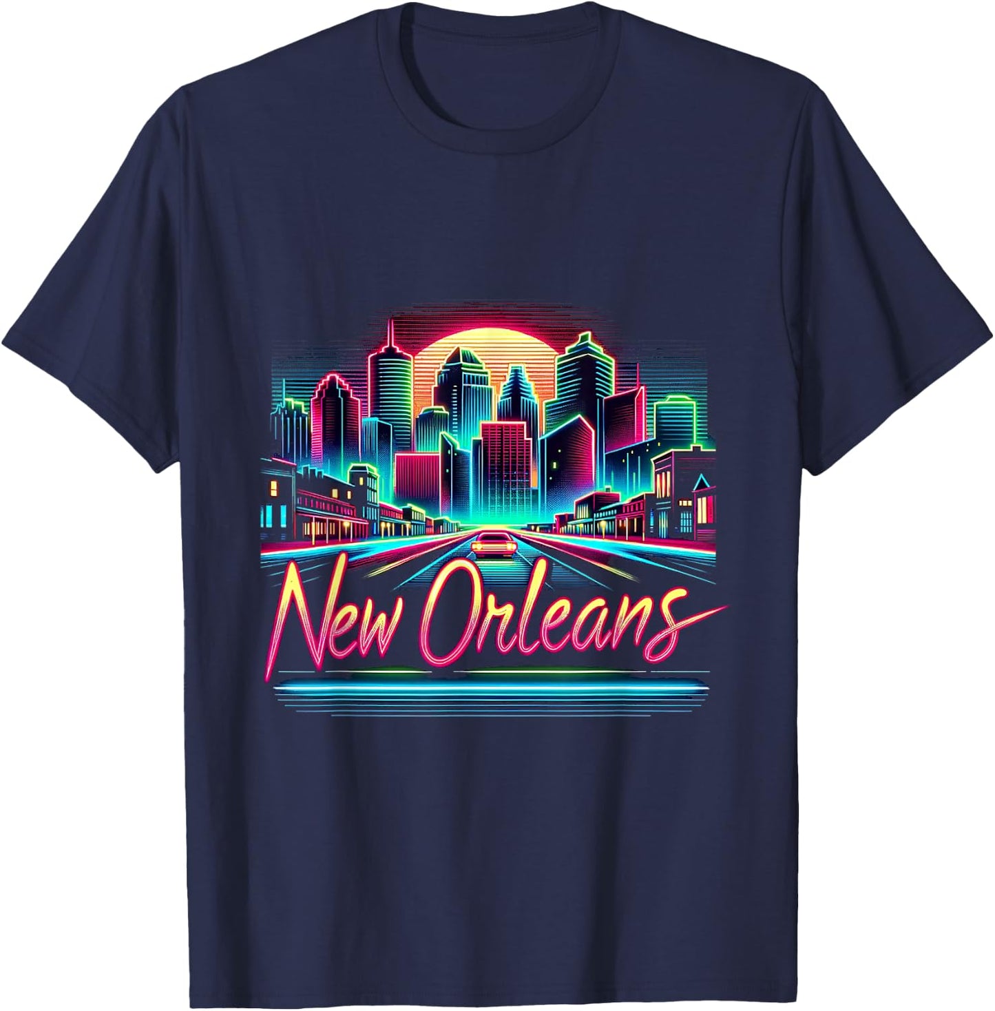 New Orleans Louisiana Shirt LA 80s 90s Retro City Skyline T-Shirt - T-Shirt | Navy