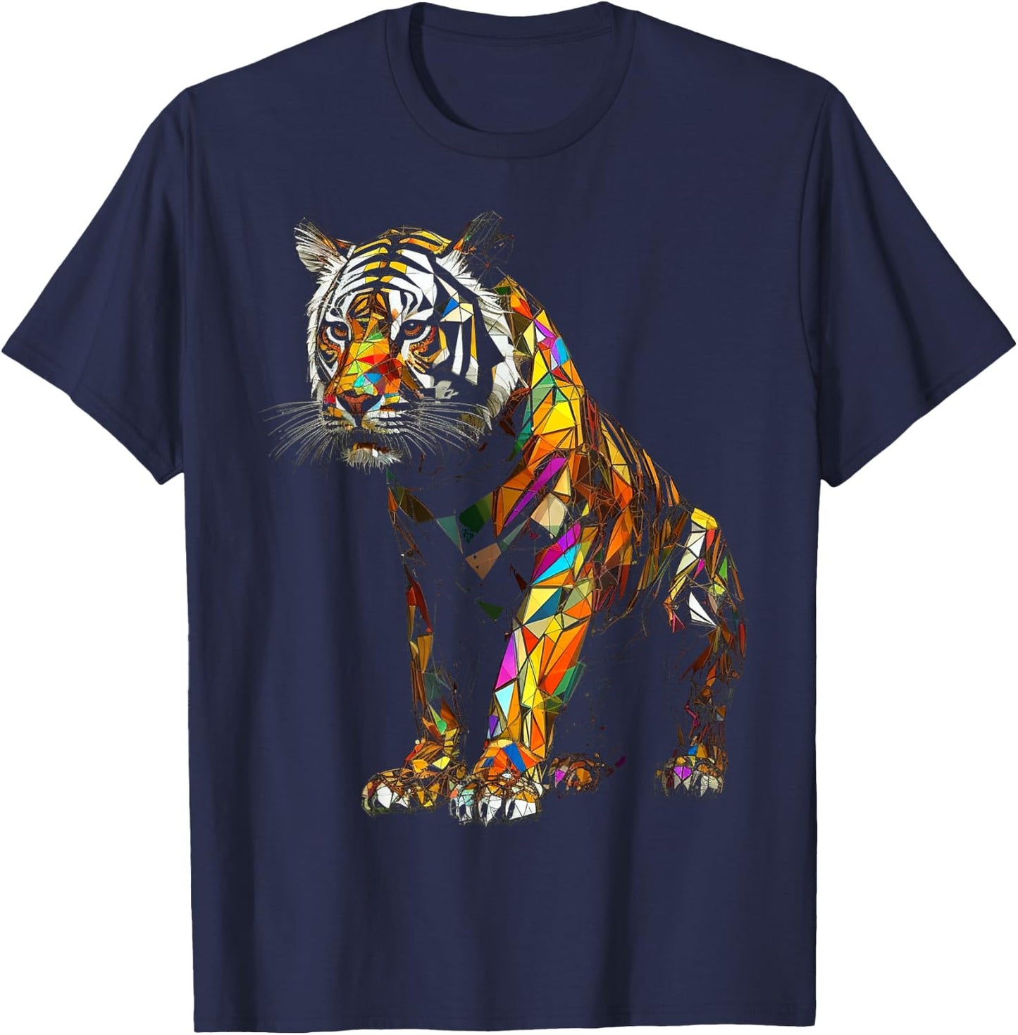 Tiger Polygon Colourful Animal Art Tiger T-Shirt - T-Shirt | Navy