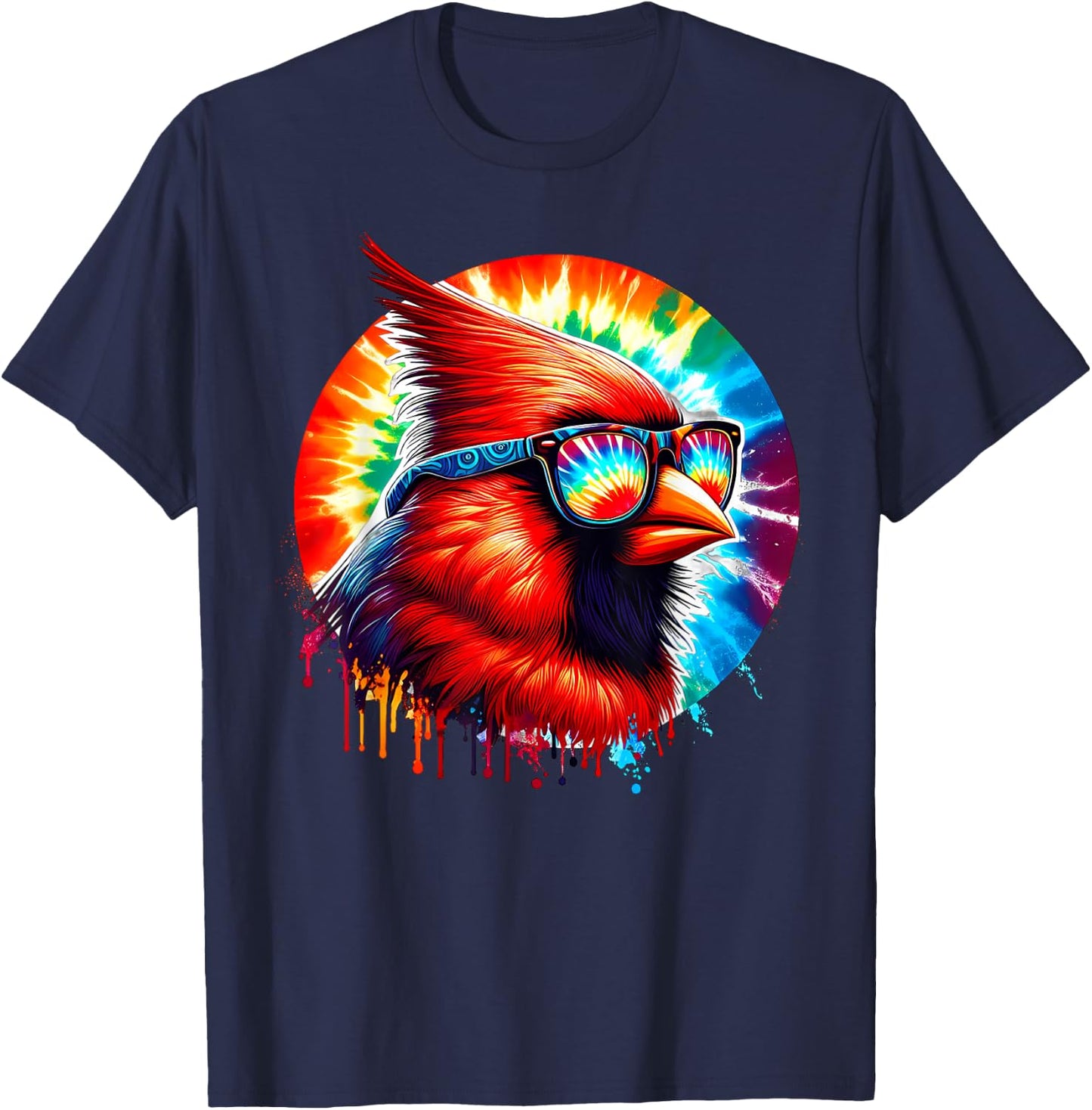 Cool Tie Dye Cardinal Sunglasses Bird Illustration Art T-Shirt - T-Shirt | Navy