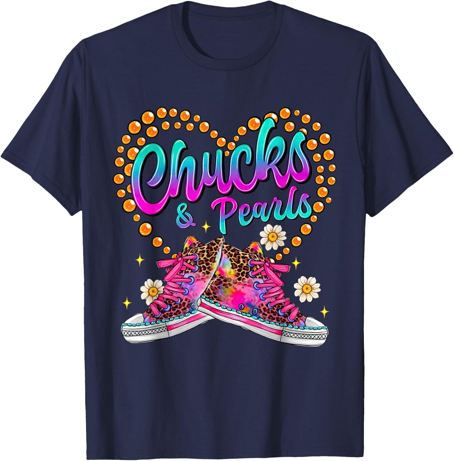 Chucks and Pearls Black and Girls Funny T-Shirt - T-Shirt | Navy