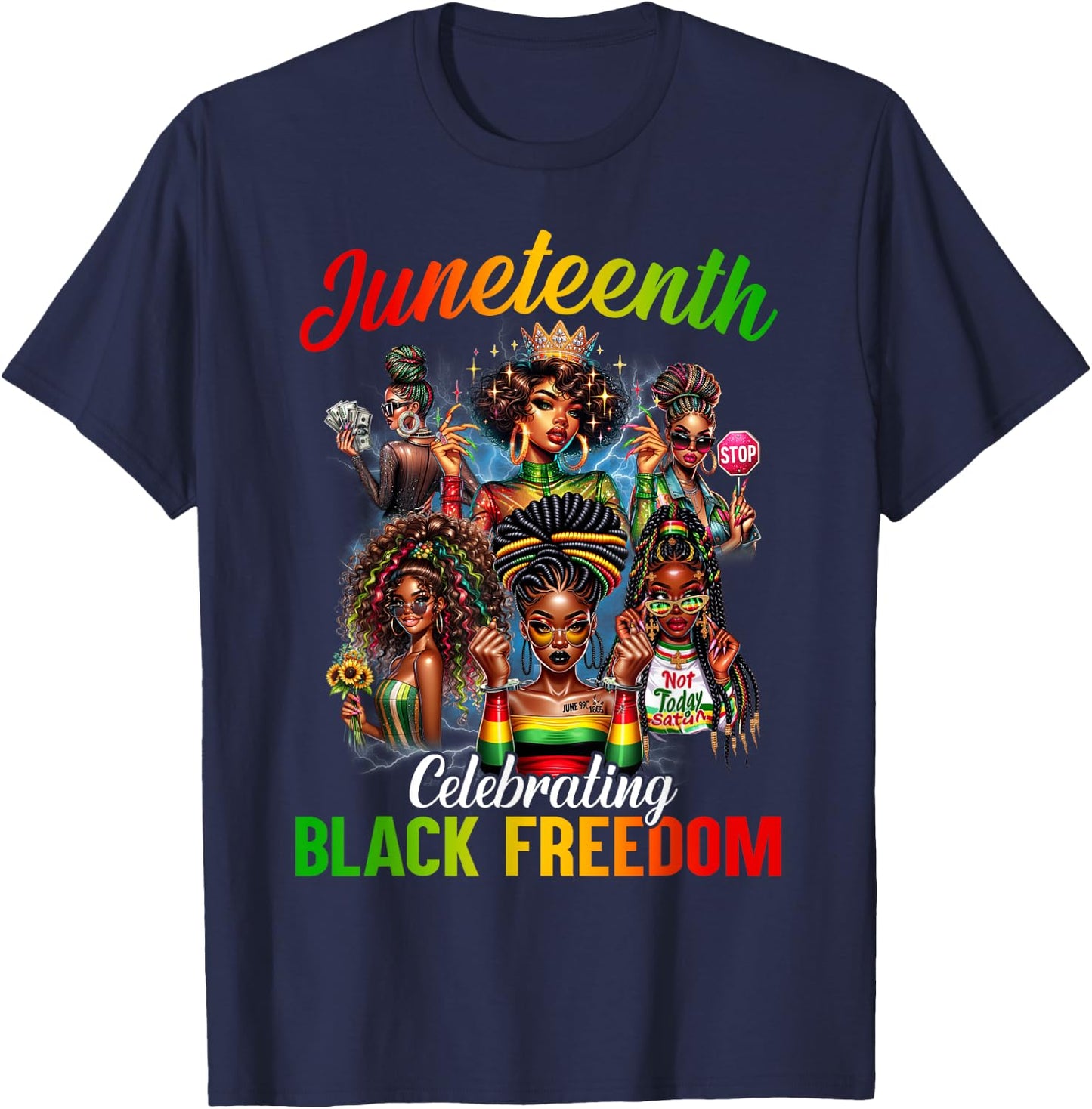 Juneteenth 2024 Celebrate Black Freedom 1865 History Month T-Shirt - T-Shirt | Navy