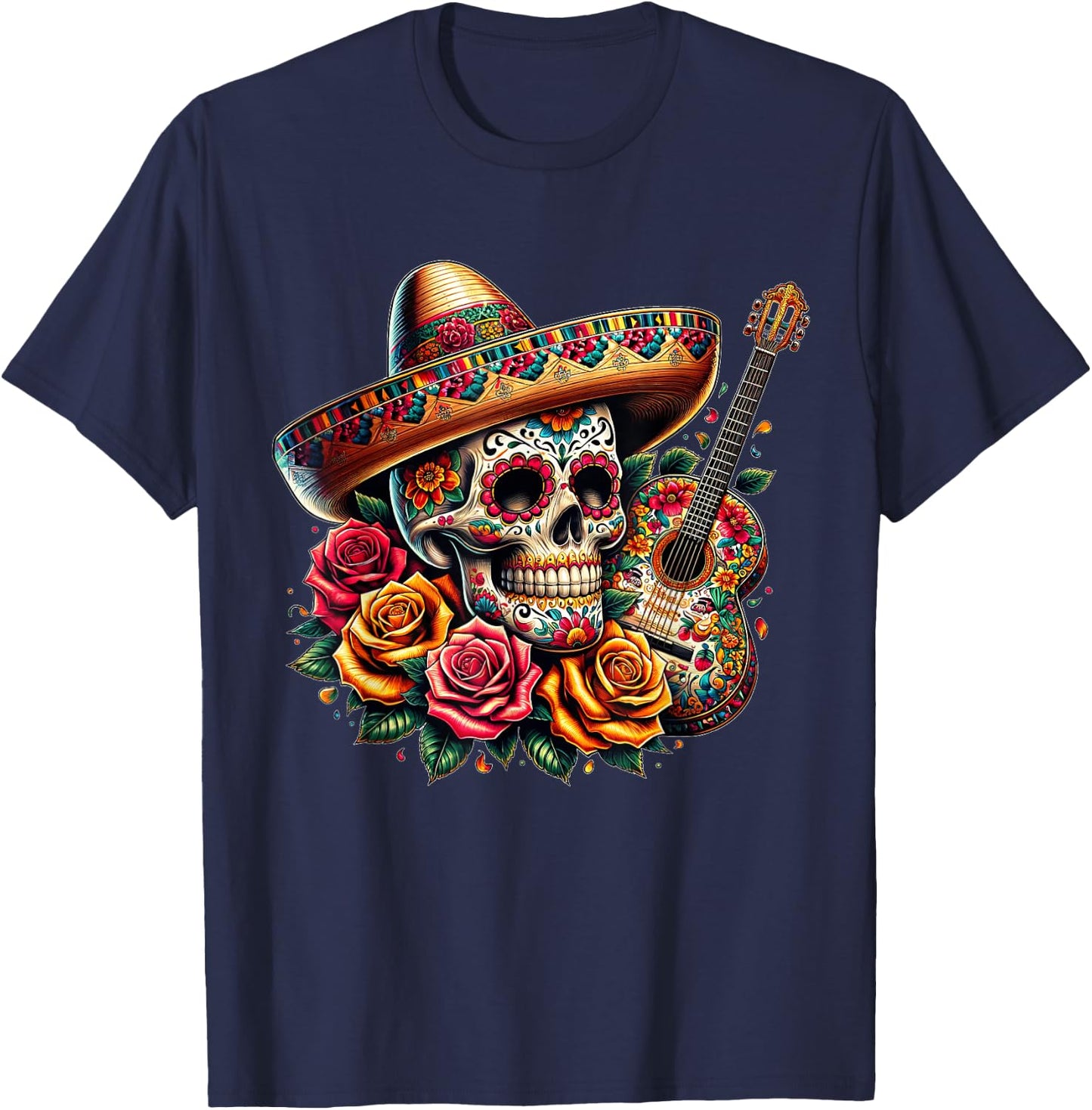 Cinco De Mayo Skull Sombrero Fiesta Mexican Skull Men Women T-Shirt - T-Shirt | Navy