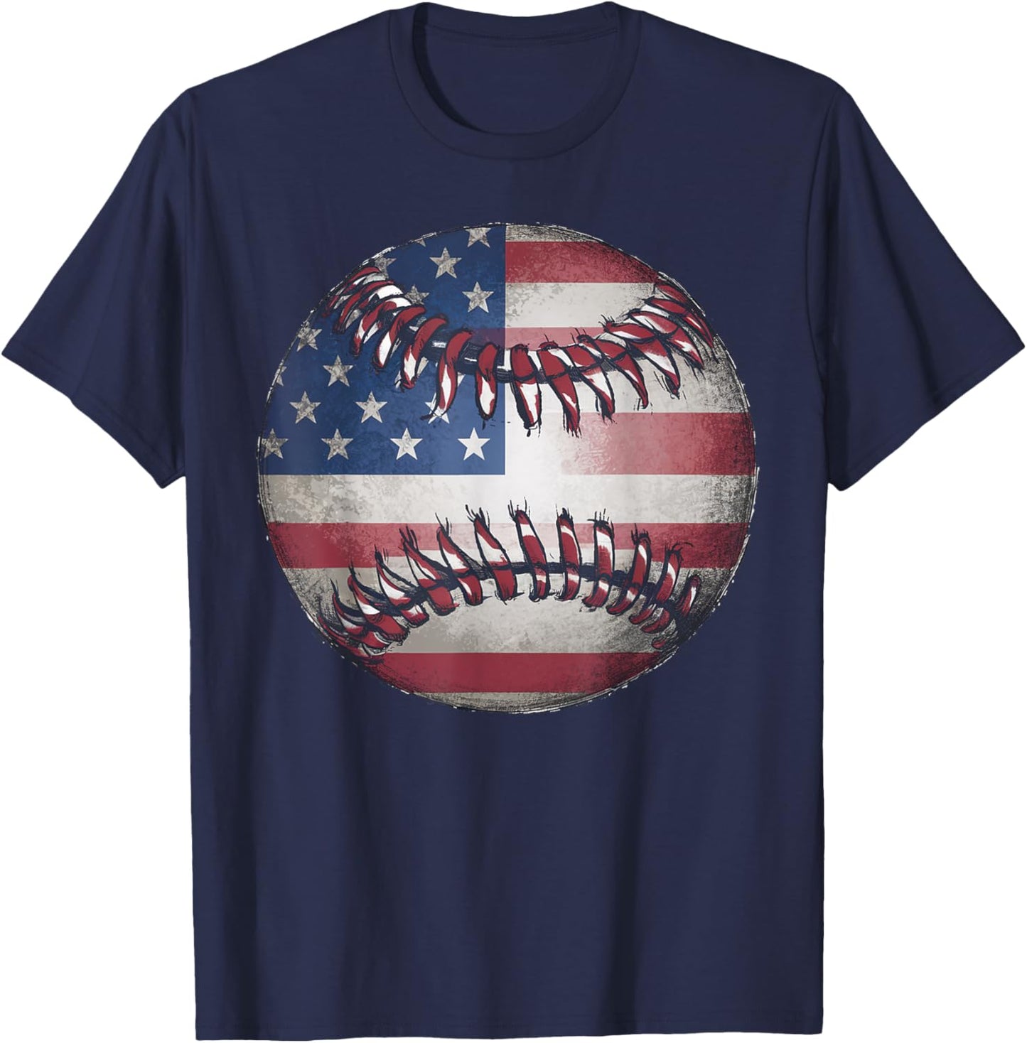 American Flag Baseball Player Bat Fan Catcher Pitcher USA Women Kids Men T-Shirt - T-Shirt | Navy
