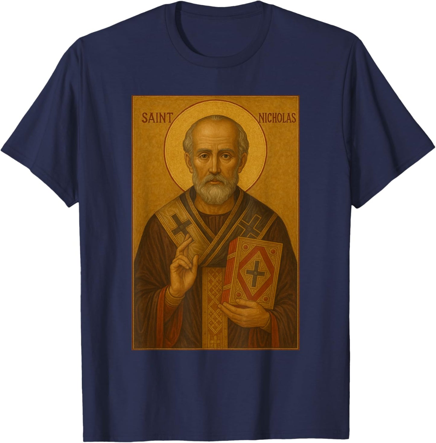 Orthodox Christian Icon of the Saint Nicholas T-Shirt - T-Shirt | Navy