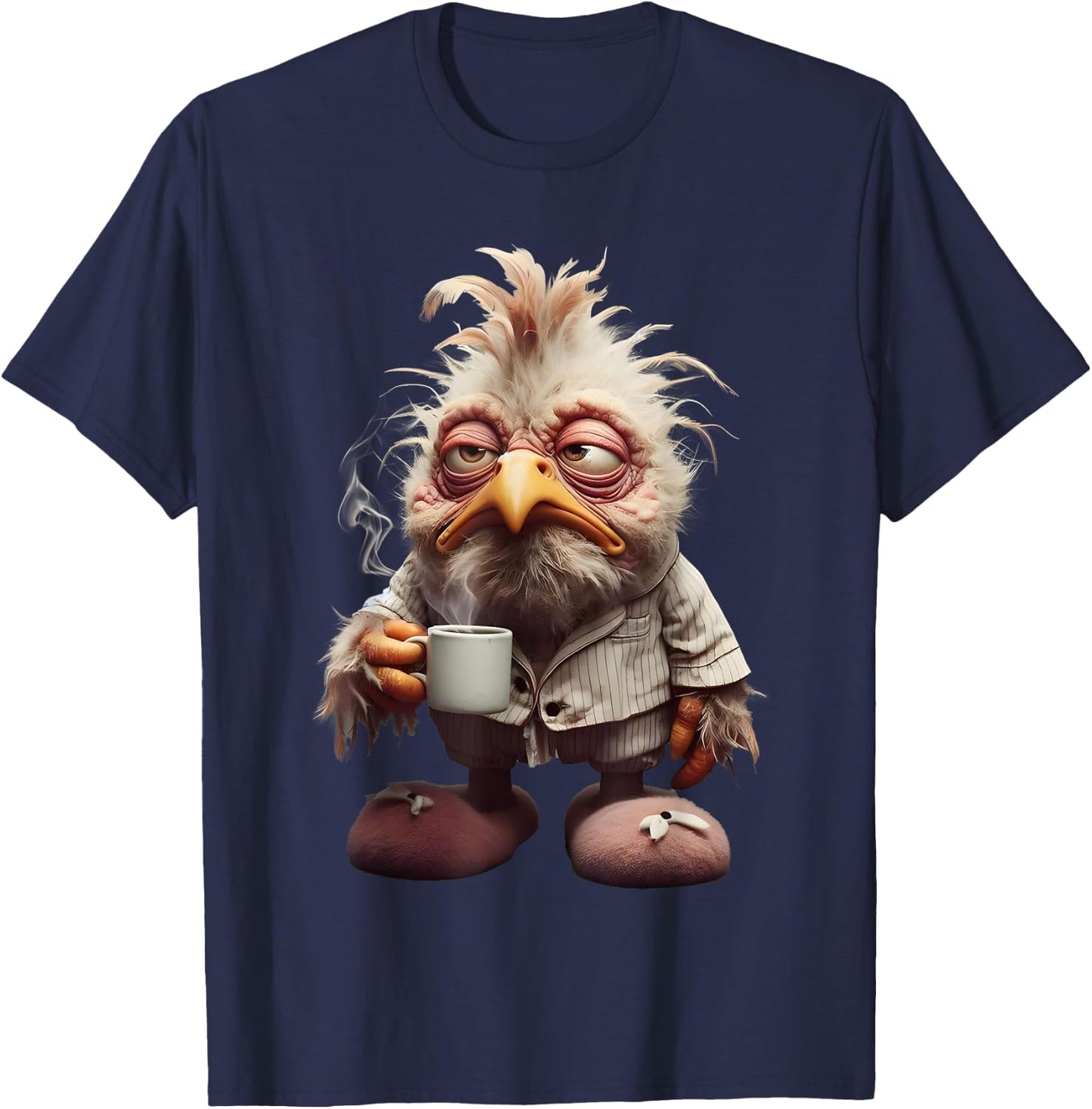 Funny Coffee Chicken Art Print T-Shirt - T-Shirt | Navy