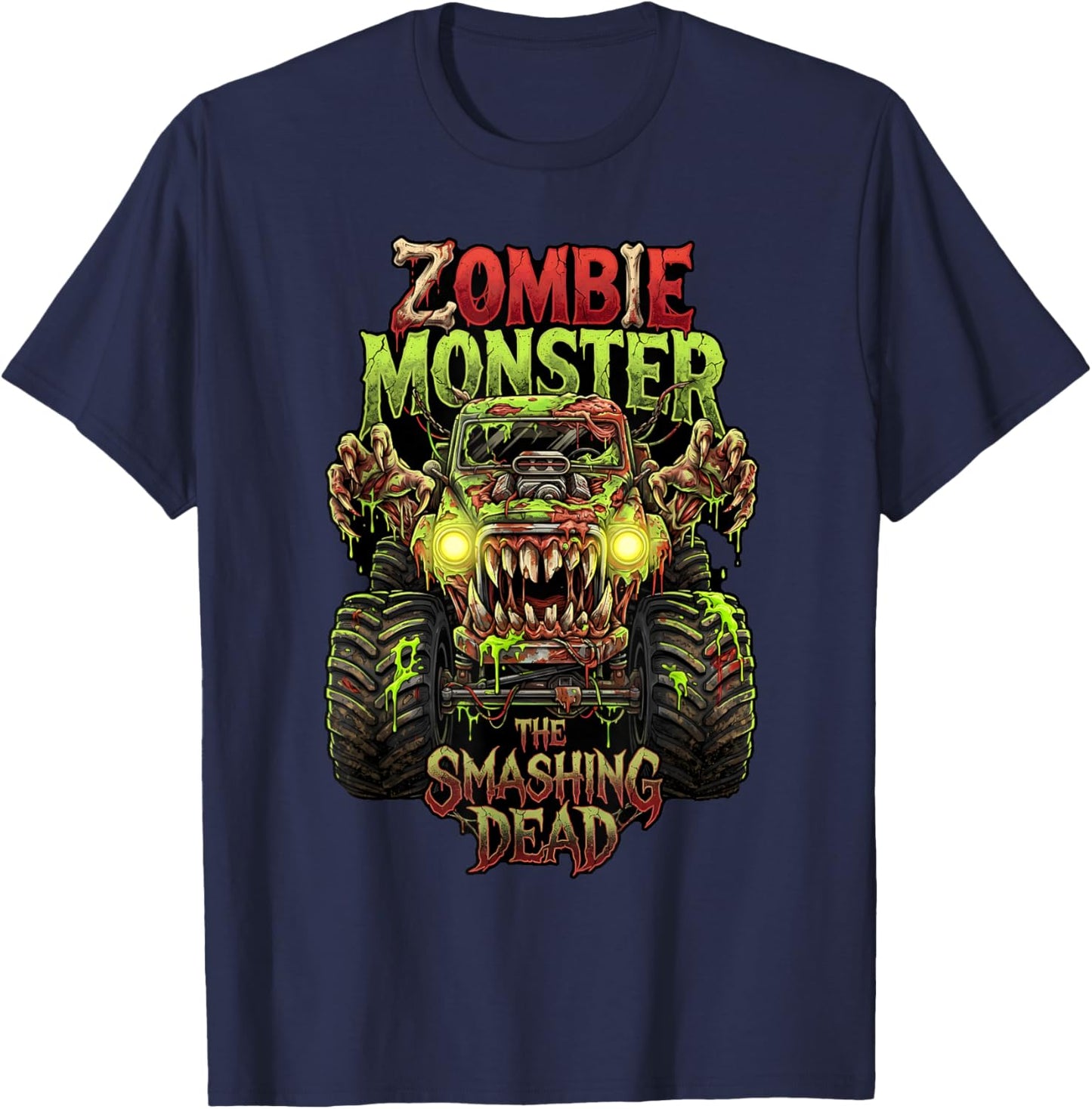 Zombie Monster Truck The Smashing Dead Halloween Boys Kids T-Shirt - T-Shirt | Navy