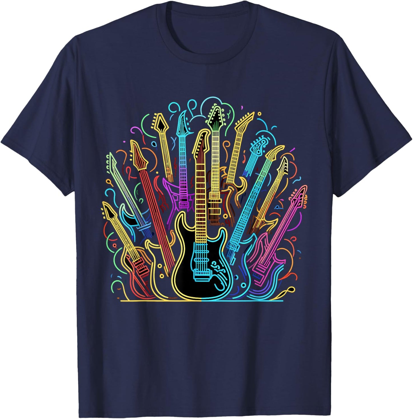 Guitars Electric Colored Acoustic Classical T-Shirt - T-Shirt | Navy