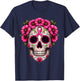 Sugar Skull Pink Ribbon Calavera Breast Cancer Awareness T-Shirt - T-Shirt | Navy