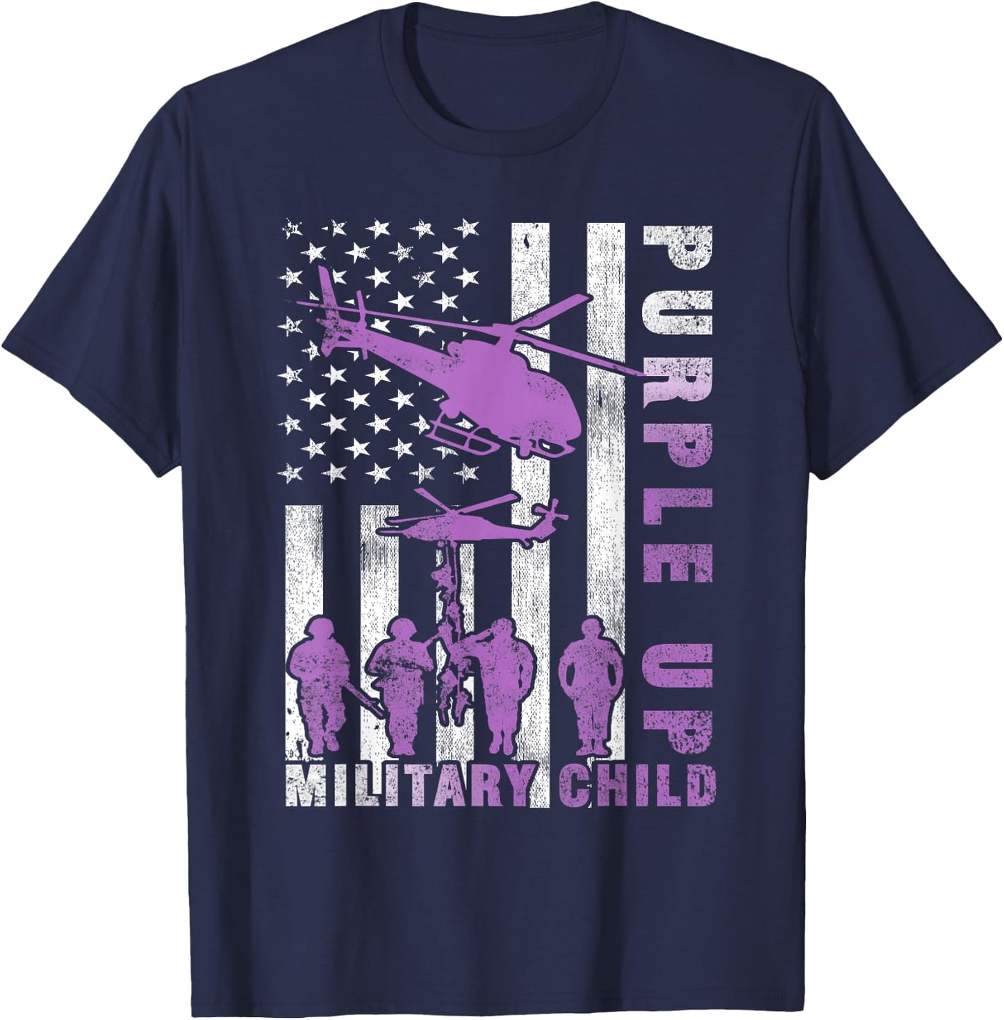 Military Child Purple Up American Flag Helicopter Shirt Kids T-Shirt - T-Shirt | Navy