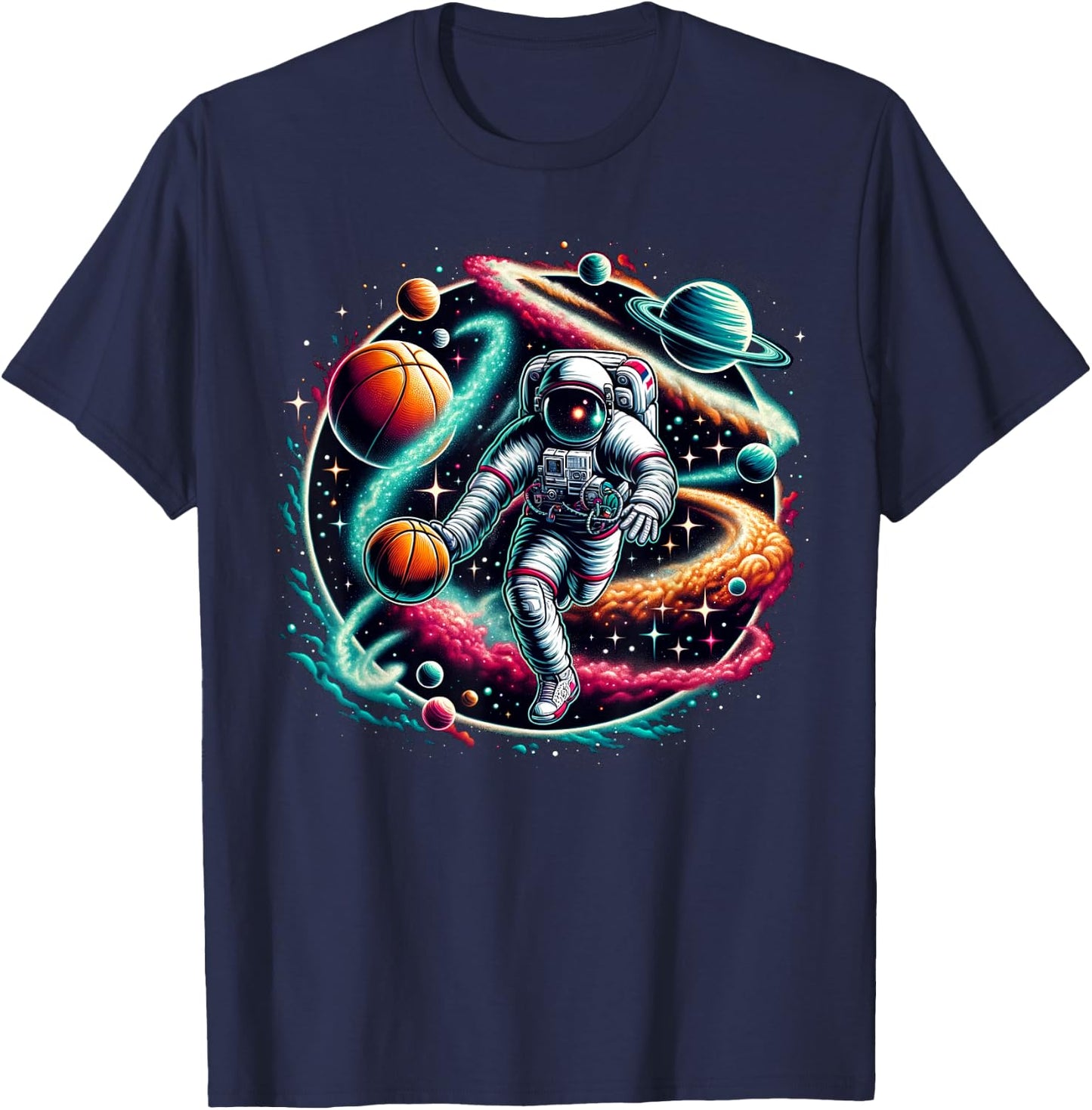 Cool Galaxy Basketball player Astronaut on Basketball T-Shirt - T-Shirt | Navy