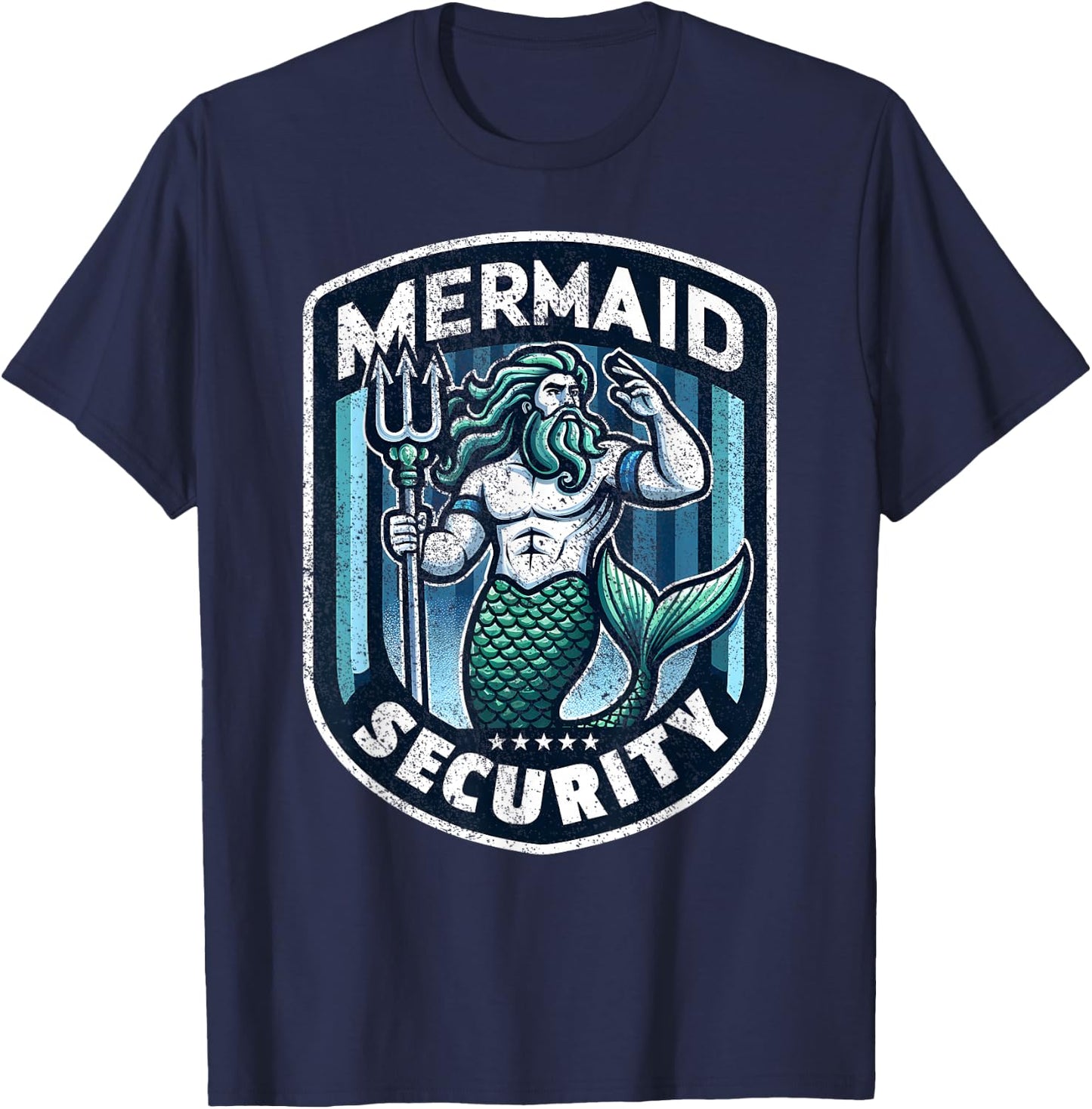 Mermaid Security Father Swimming Parent Swimmer Dad Swim T-Shirt - T-Shirt | Navy