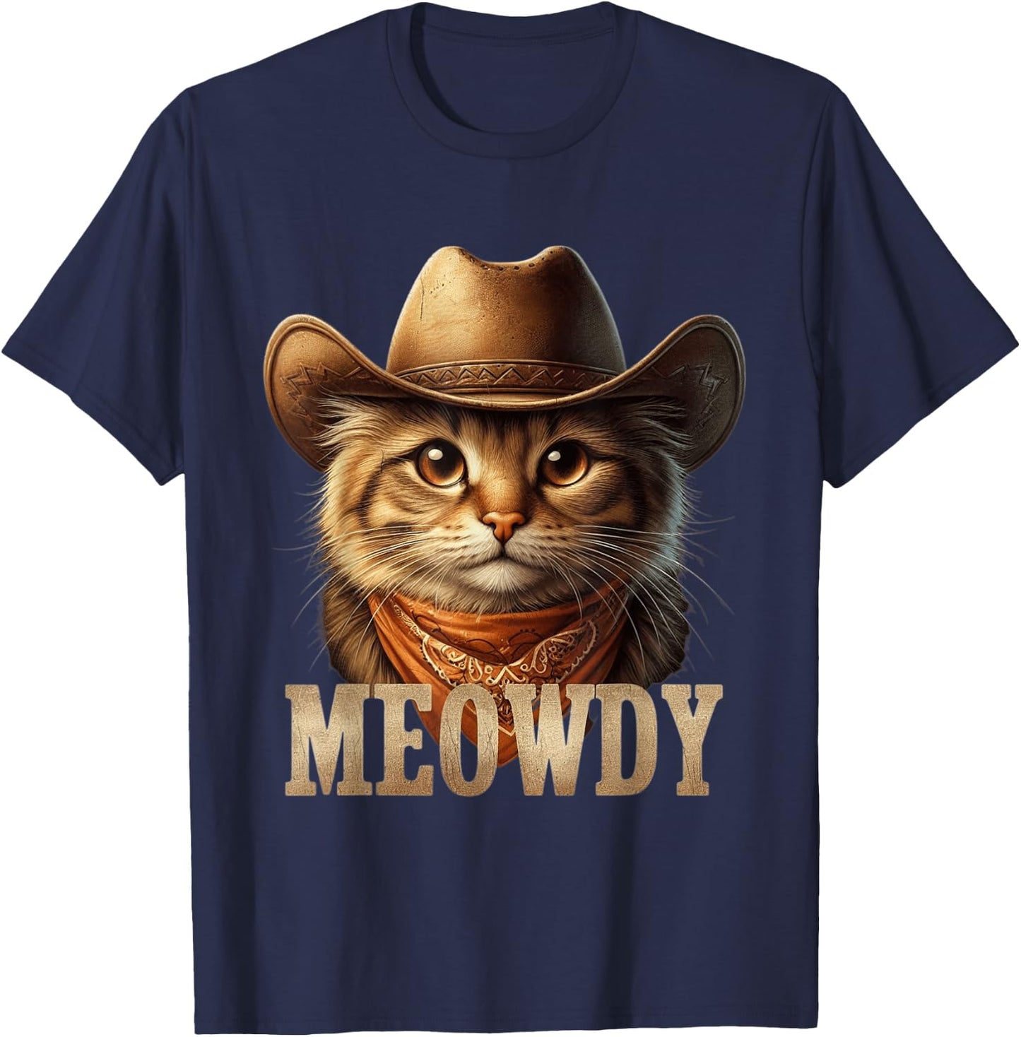 Meowdy Cat Funny Texas Cat Vintage Country Music Cat Cowboy T-Shirt - T-Shirt | Navy