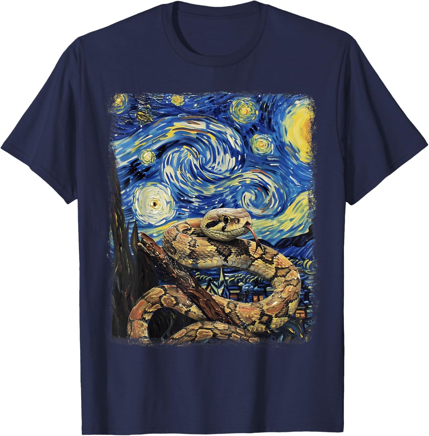 Snake Snakes Starry Night Painting T-Shirt - T-Shirt | Navy