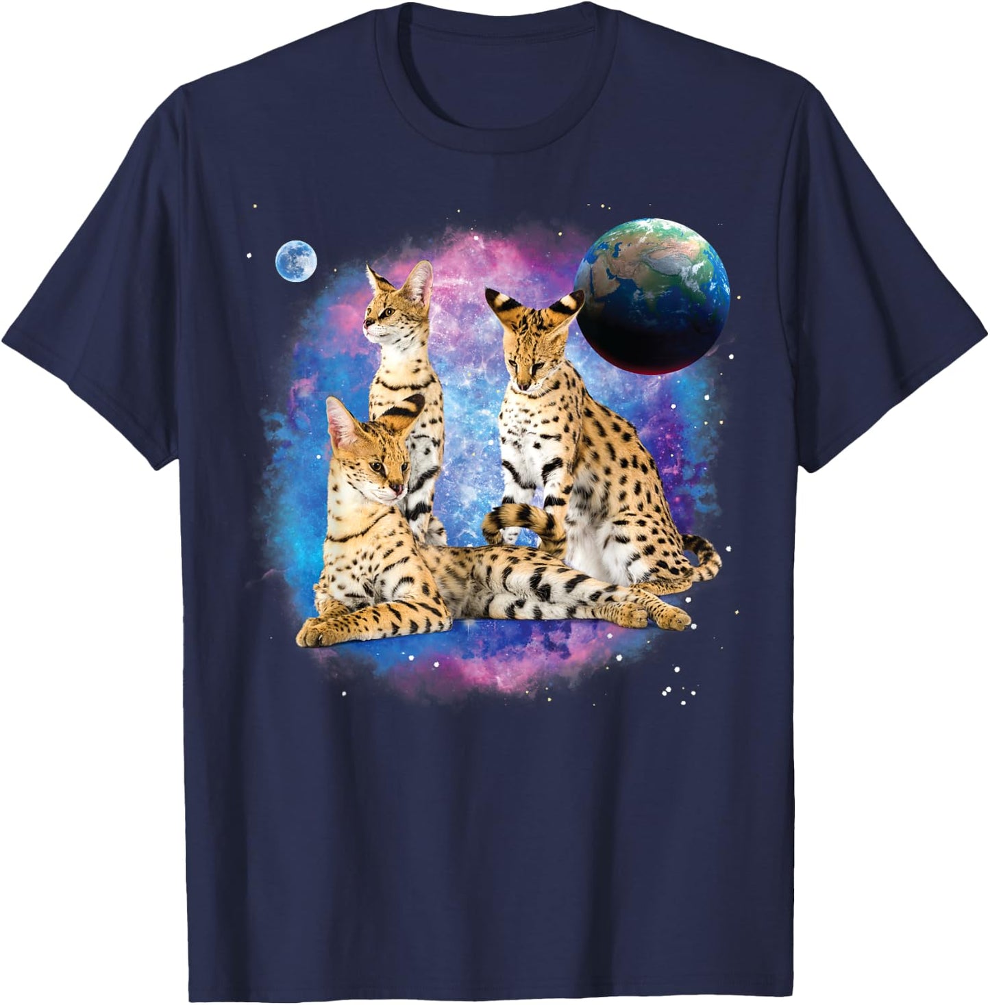 Serval Cats in the Galaxy, Serval Lover, Funny Serval Cat Men Women Kids T-Shirt - T-Shirt | Navy