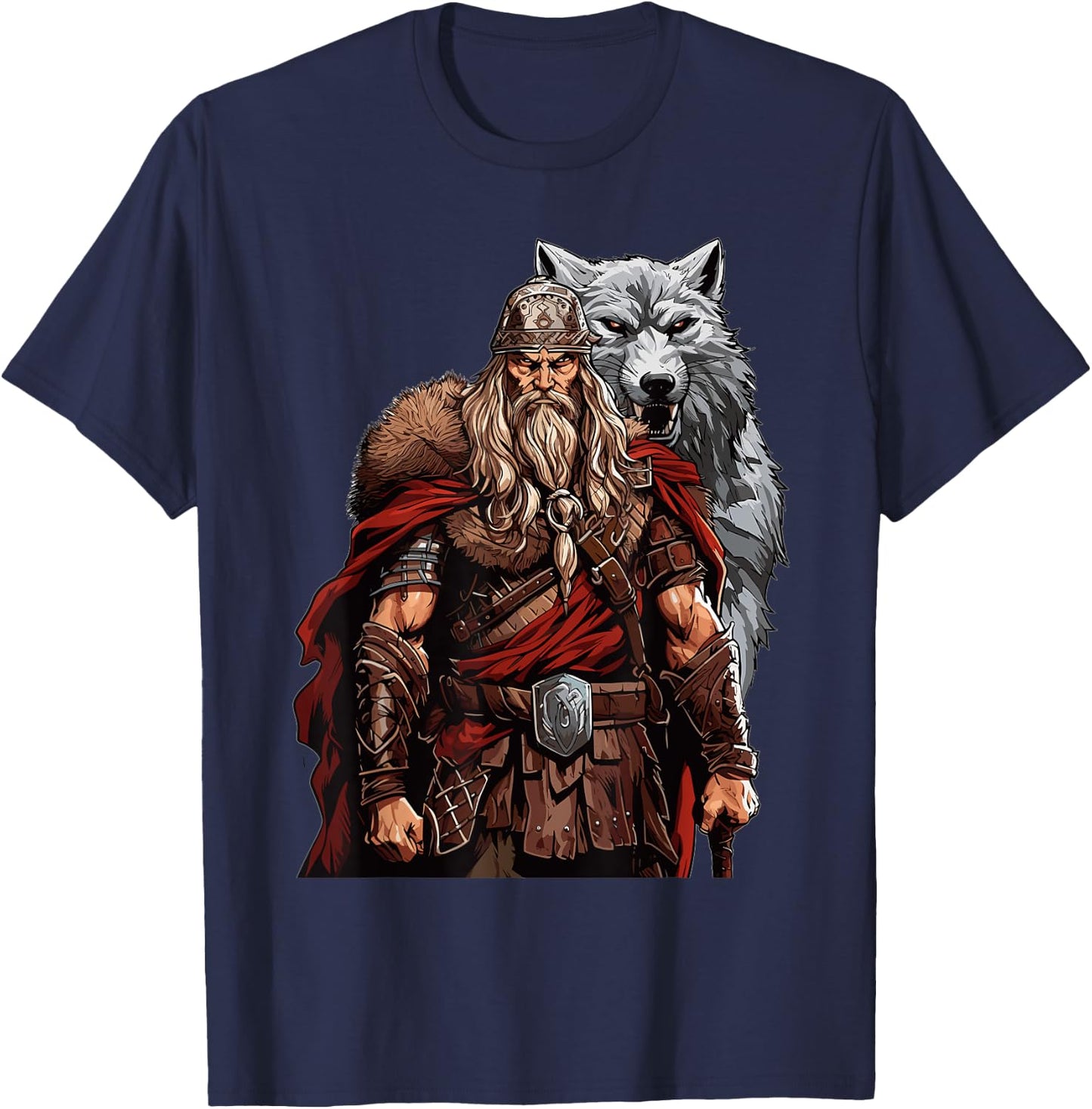 Viking Warrior With Wolf Norse Mythology T-Shirt - T-Shirt | Navy