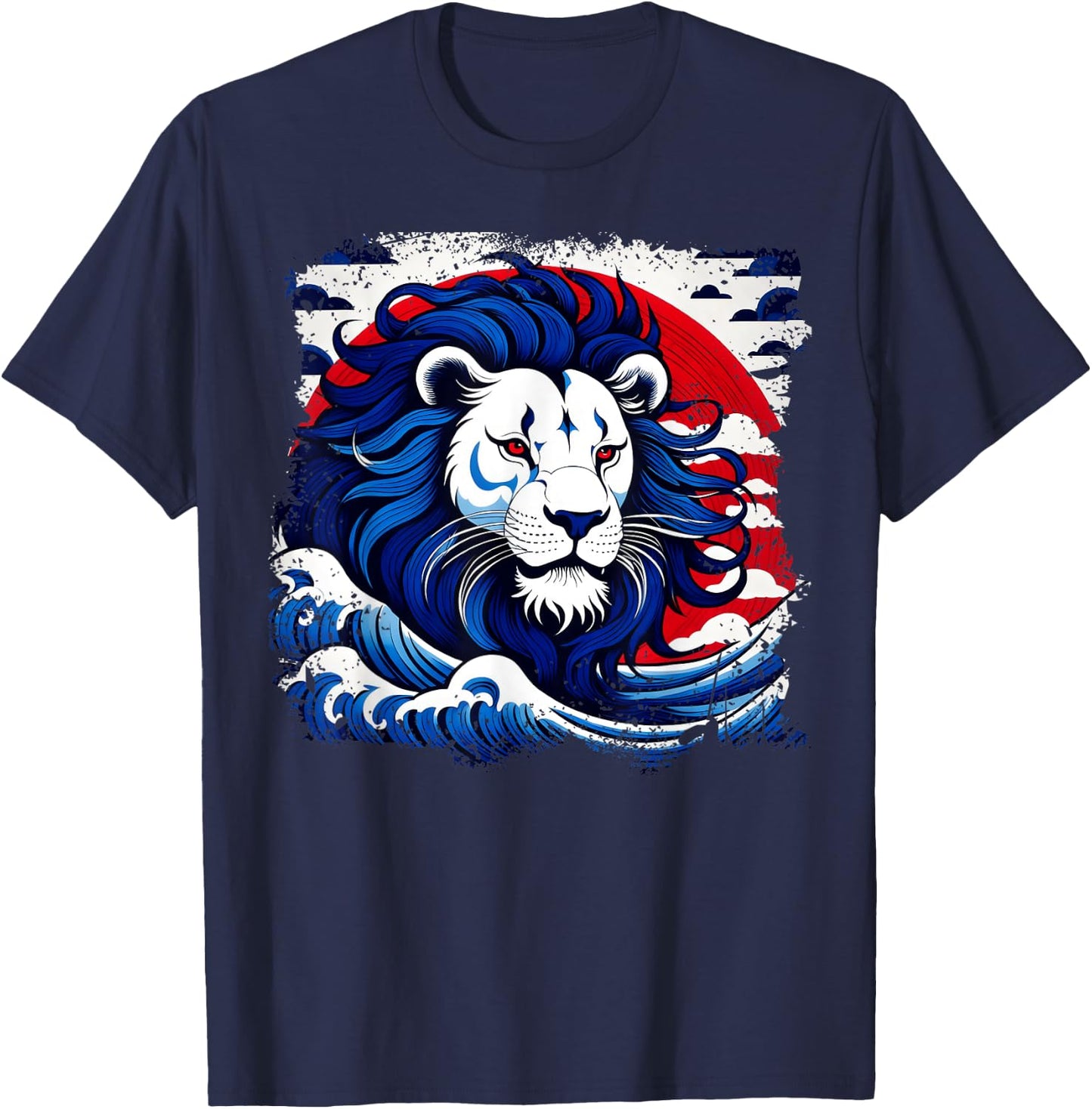 Colorful Lion Head Art For Lions Lovers With Ukiyo-e Style T-Shirt - T-Shirt | Navy