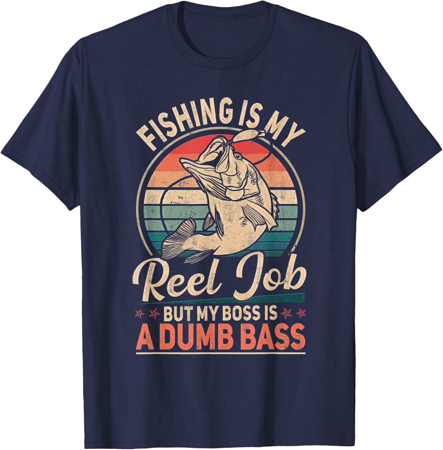Funny "Fishing Is My Reel Job" T-Shirt - T-Shirt | Navy