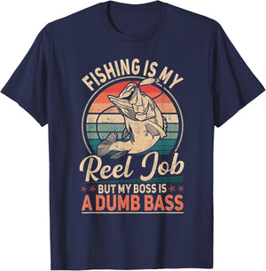 Funny "Fishing Is My Reel Job" T-Shirt - T-Shirt | Navy