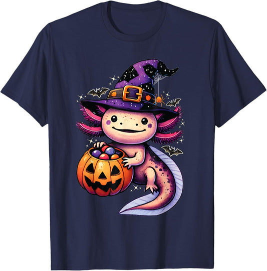 Sea Animal lovers Axolotl Witch Hat celebrating Halloween T-Shirt - T-Shirt | Navy