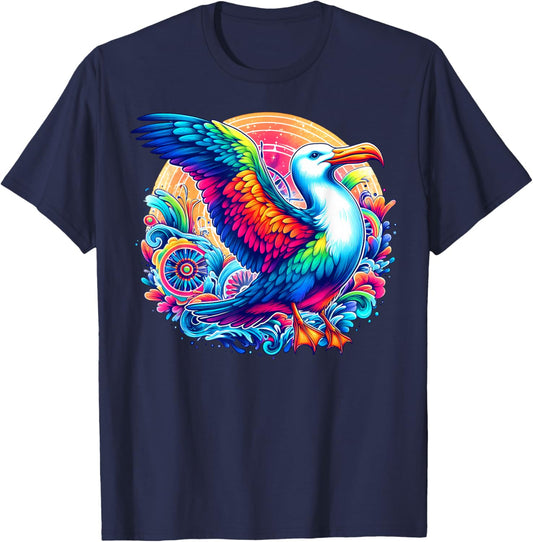 Cool Albatross Spirit Animal Illustration Tie Dye Art T-Shirt - T-Shirt | Navy