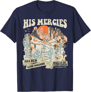 Boho Christian Jesus Faith Based His Mercies Are New T-Shirt - T-Shirt | Navy
