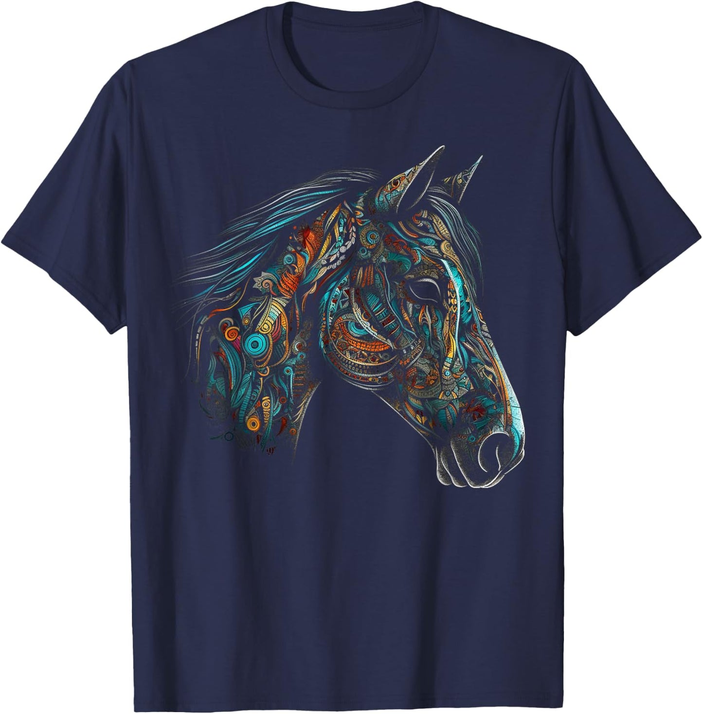 Horse Art - Horse Motif Animal Horse T-Shirt - T-Shirt | Navy