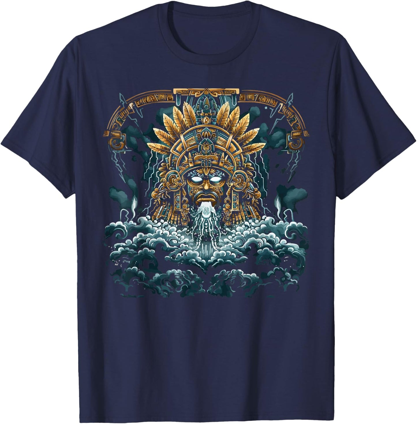 Aztec God Aztec Culture Mayan Indigenous Tlaloc Statue T-Shirt - T-Shirt | Navy