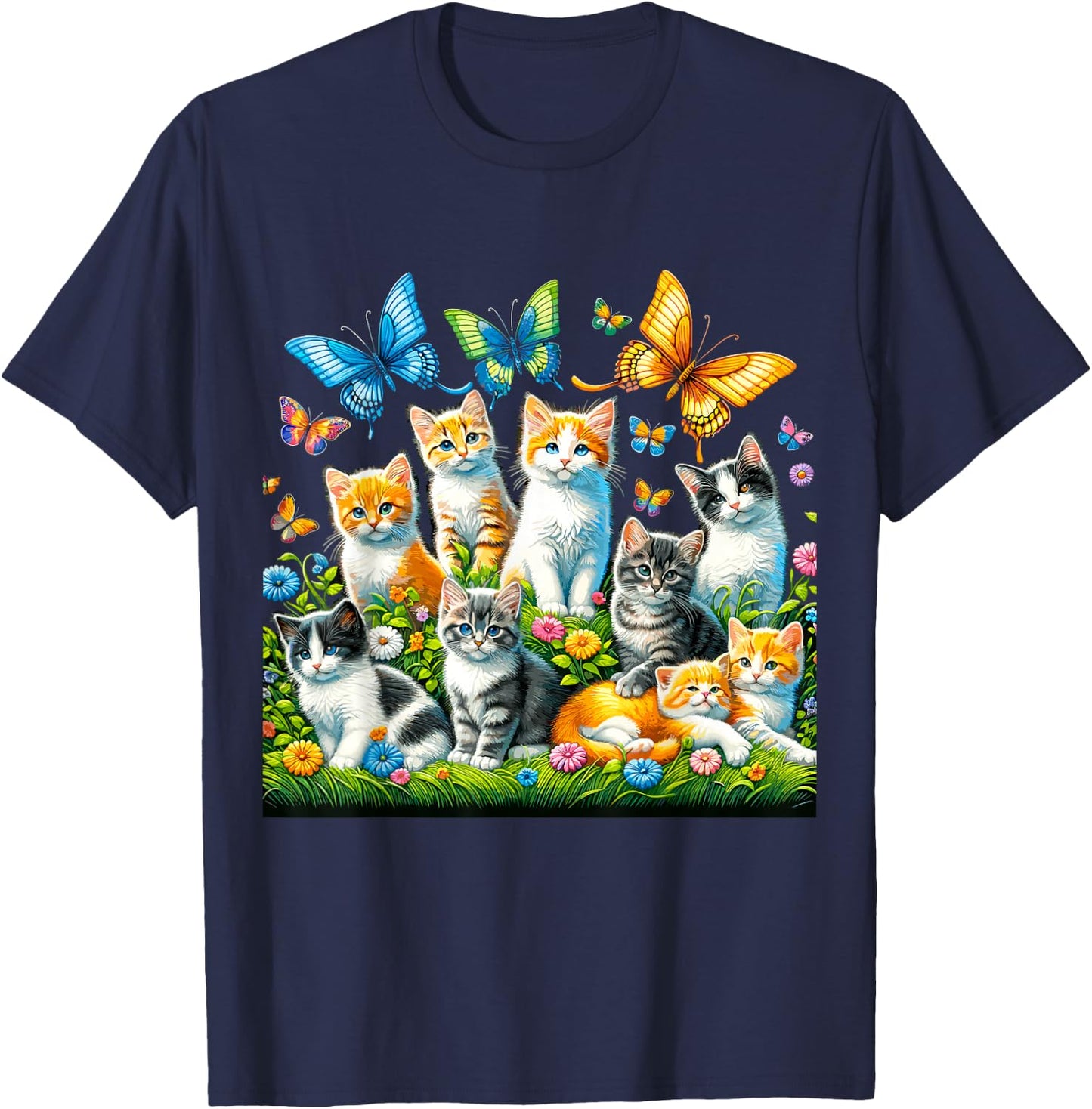 Cats and Butterflies T-Shirt - T-Shirt | Navy