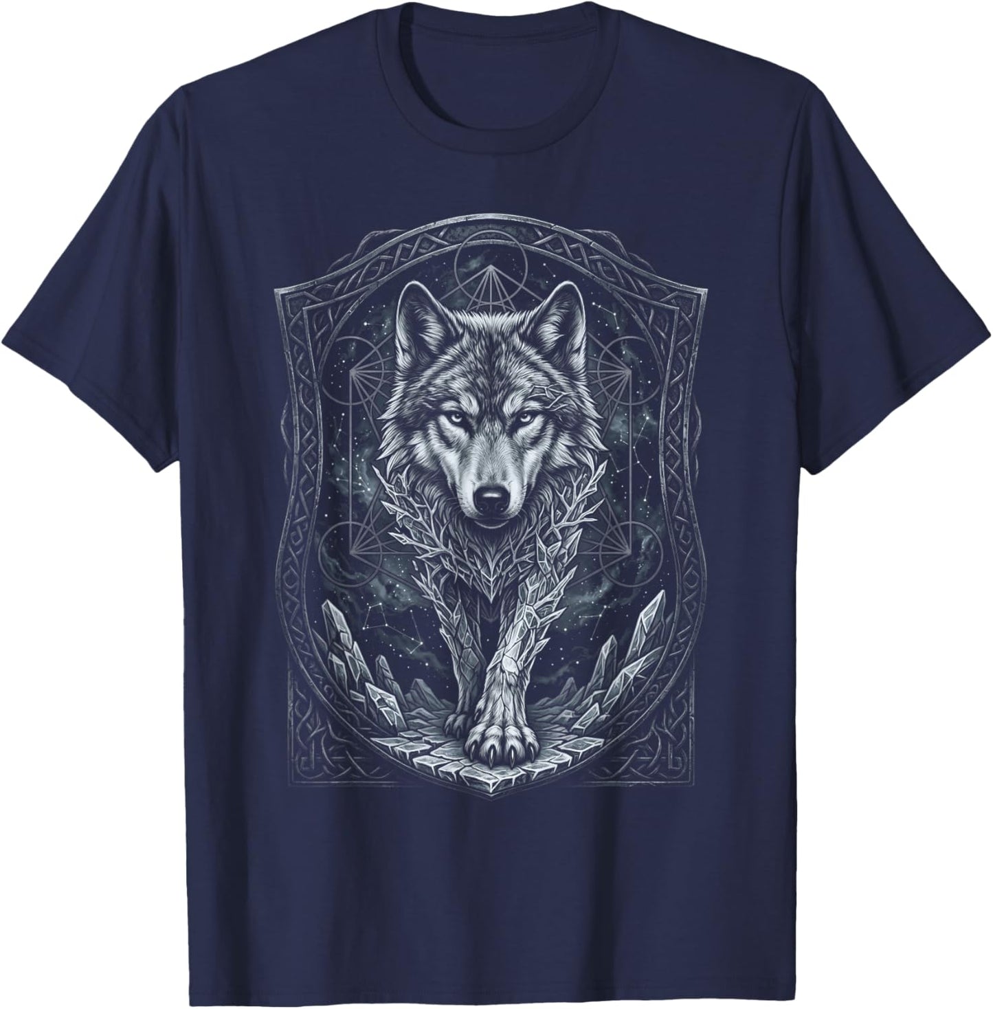 Cosmic Arctic Wolf Celtic Mystic Fantasy Art T-Shirt - T-Shirt | Navy