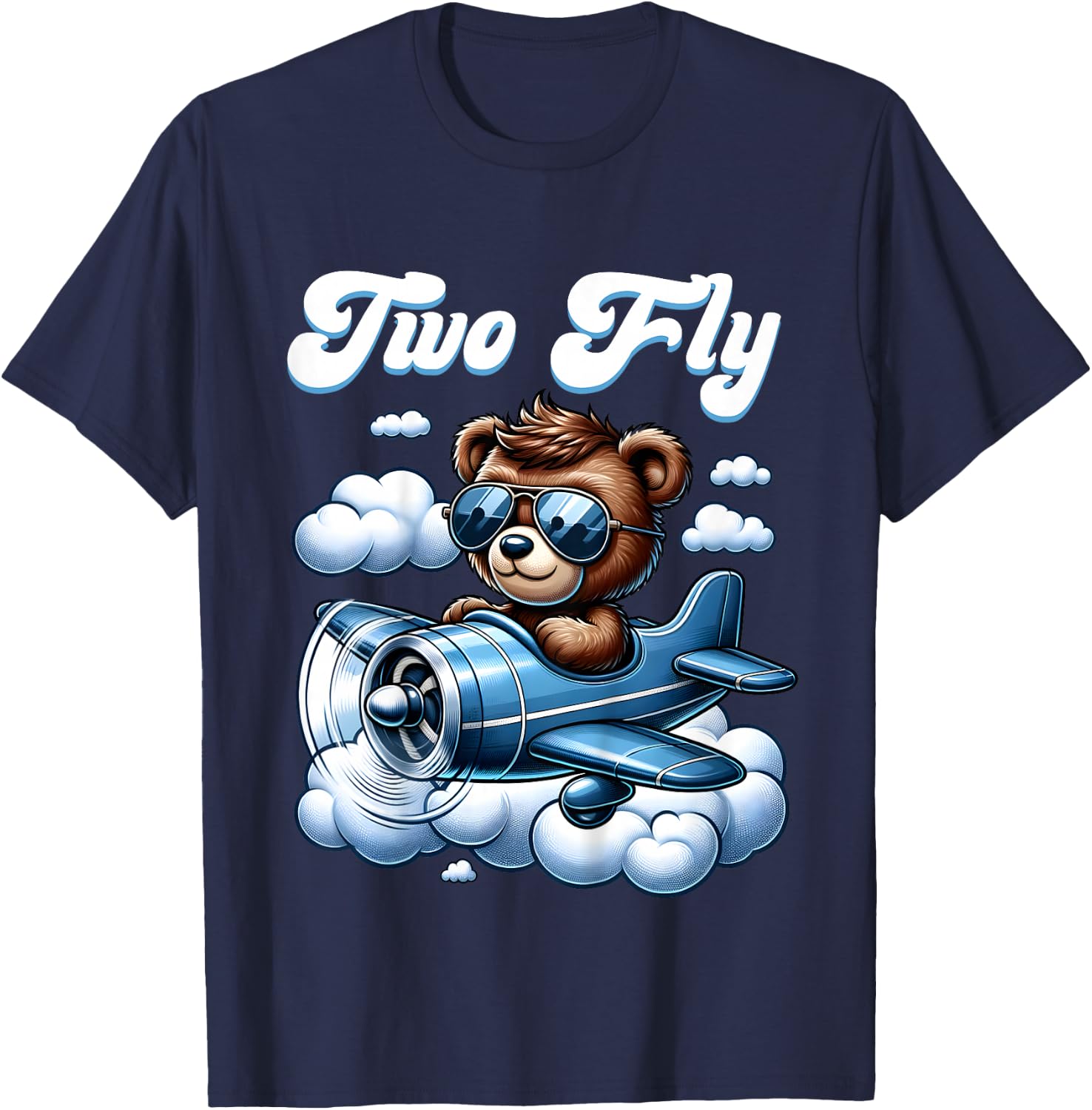 2nd Birthday Airplane Two Plane Teddy Bear Flying Aviation T-Shirt - T-Shirt | Navy