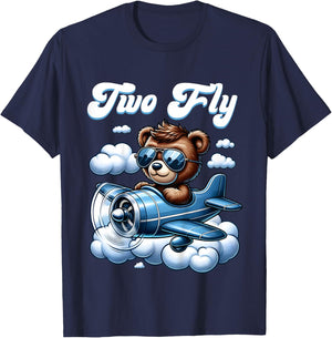 2nd Birthday Airplane Two Plane Teddy Bear Flying Aviation T-Shirt - T-Shirt | Navy