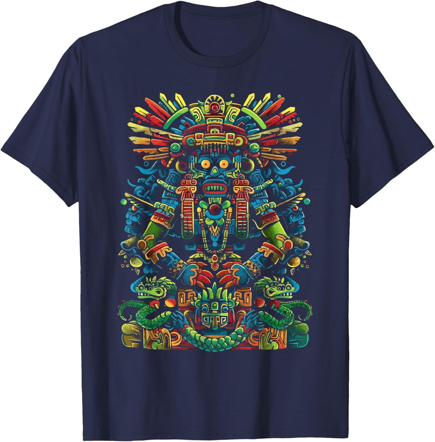 Aztec God Aztec Culture Mayan Indigenous Tlaloc Statue T-Shirt - T-Shirt | Navy