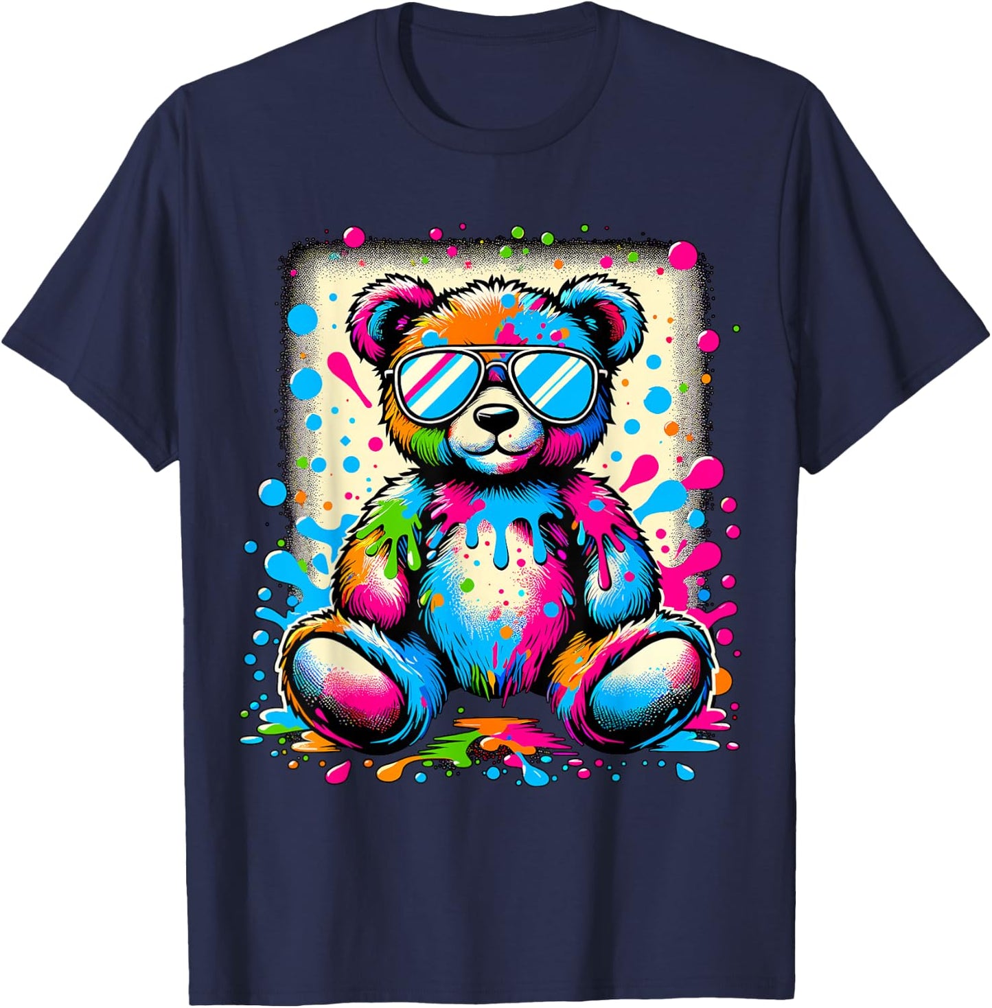 Colorful Teddy Bear with Sunglasses T-Shirt - T-Shirt | Navy